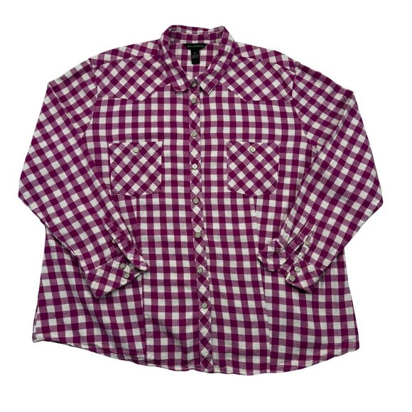 Brit & Bridle Flannel Pearl Button Up Shirt Pink Check Western Cowgirl Womens 2X - Picture 1 of 12